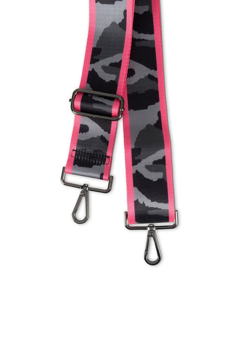 Haute Shore-Straps - Stripe | Gray Camo/Hot Pink 2" (gunmetal hardware) | Crossbody Strap-Pink Dot Styles