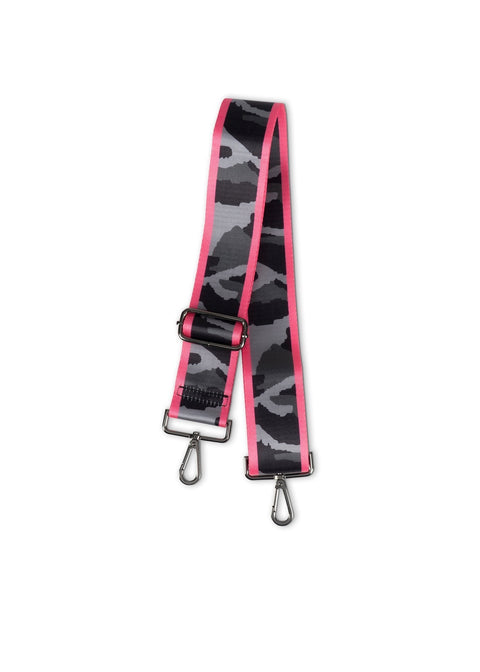 Haute Shore-Straps - Stripe | Gray Camo/Hot Pink 2" (gunmetal hardware) | Crossbody Strap-Pink Dot Styles