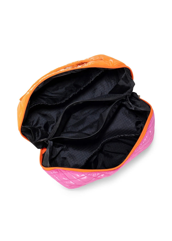 Haute Shore Orange Pink Quilted Puffer Train Cosmetic Case