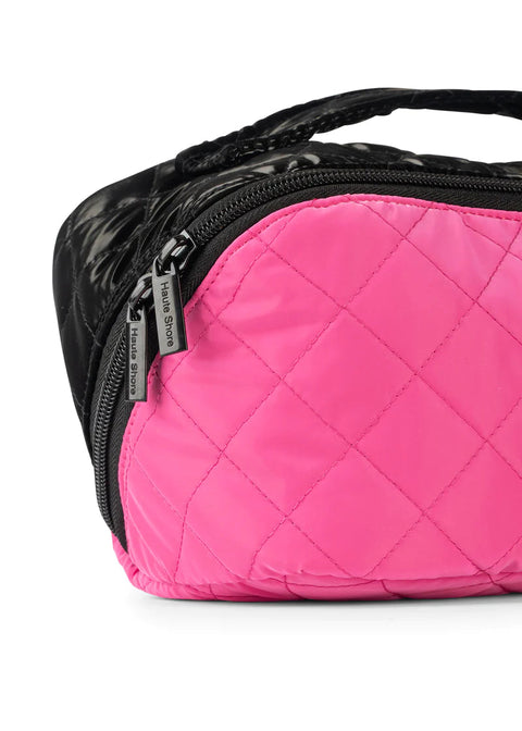 Tripp Rave Reflective Quilted Cosmetic Train Case-Accessories > Handbags > Pouches-Pink Dot Styles