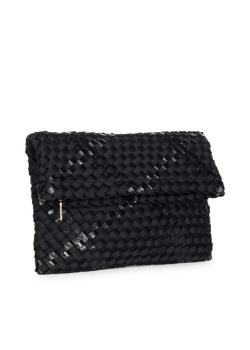 Haute Shore Woven Neoprene Crossbody Fold Over Clutch Val Noir