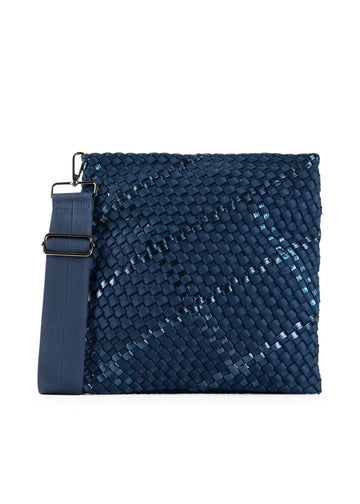 Haute Shore Navy Woven Neoprene Crossbody Fold Over Clutch Val