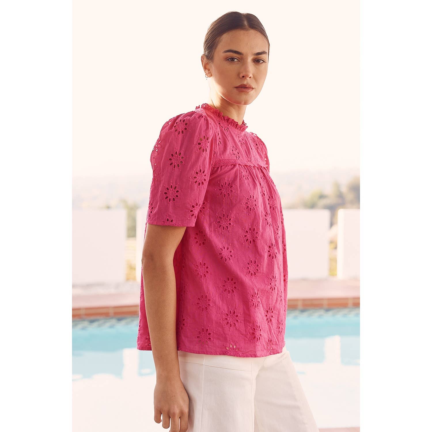 Hot Pink Cotton Eyelet Top (FINAL SALE)– Pink Dot Styles