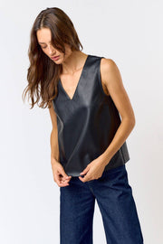 Lalavon-Sleeveless Faux Leather Top-Pink Dot Styles