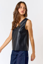 Lalavon-Sleeveless Faux Leather Top-Pink Dot Styles