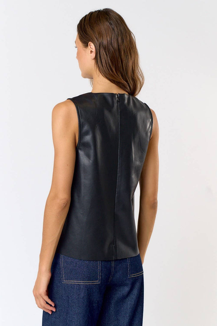 Lalavon-Sleeveless Faux Leather Top-Pink Dot Styles