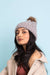 Leto Accessories-Cable Knit Beanie With Faux Fur Pom: Gray-Pink Dot Styles