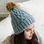 Leto Accessories-Cable Knit Beanie With Faux Fur Pom: Gray-Pink Dot Styles