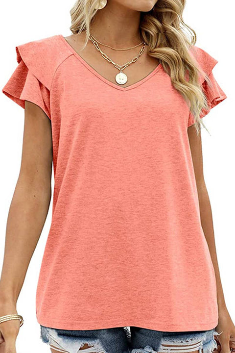Coral Double Sleeve T-Shirt-Apparel > Womens > Tops > Shirts-Pink Dot Styles