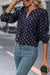 Lily Clothing-WOMEN DANDY PATTERNED V NECK PUFF SLEEVE BLOUSE_CWTBLL0225: NAVY / (L) 1-Pink Dot Styles