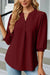 Lily Clothing-CWTSTL0358_WOMEN RIBBED 3/4 SLEEVE PATTERN STITCHED BLOUSE: WINE / (L) 1-Pink Dot Styles