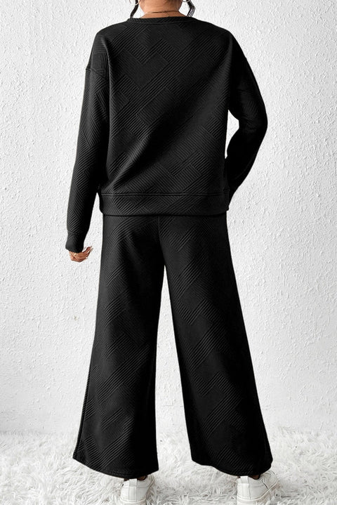 Black Ultra Loose Textured Slouchy Outfit-Apparel > Womens > Tops > Sweaters-Pink Dot Styles