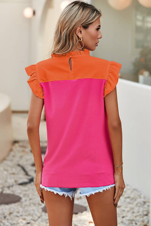 Little Daisy Closet-LDC Two Tone Pleated Ruffle Trim Blouse|Multicolor: L / Orange-Pink Dot Styles