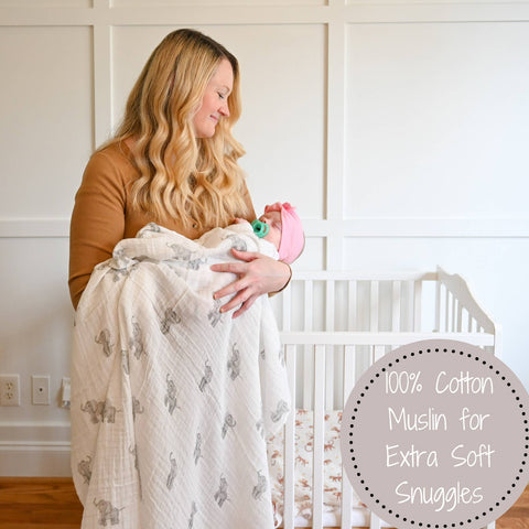 LollyBanks-Baby Elephant Muslin Swaddle Blanket-Pink Dot Styles