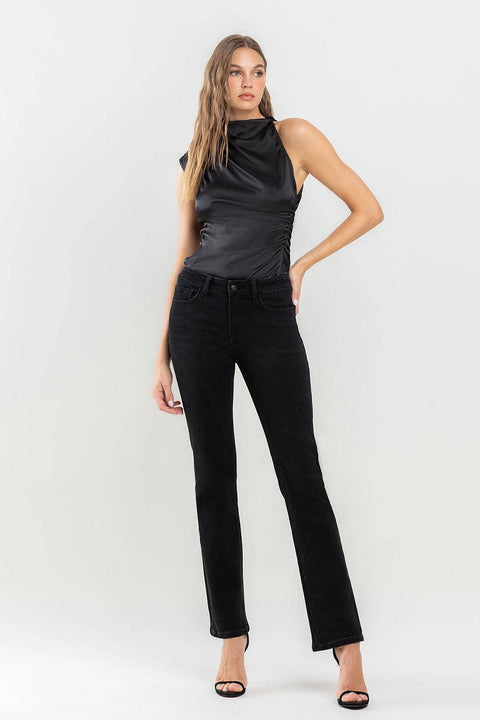 Clearly Mid Rise Bootcut Jeans: Black-Apparel > Womens > Bottoms > Pants-Pink Dot Styles