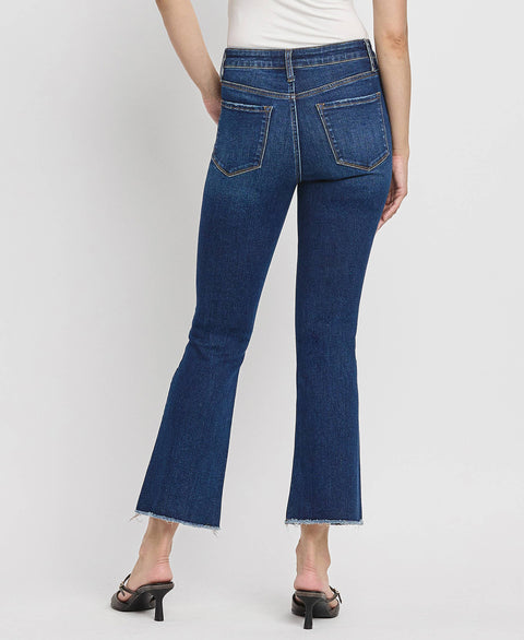 Lovervet by VERVET-High Rise Kick Flare Jeans: Dark Denim-Pink Dot Styles