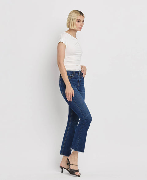 Lovervet by VERVET-High Rise Kick Flare Jeans: Dark Denim-Pink Dot Styles