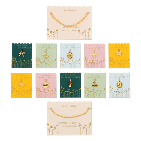Lucky Feather-Charm Garden - Bracelet Chain - Gold-Pink Dot Styles