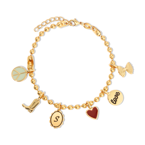 Lucky Feather-Charm Garden - Bracelet Chain - Gold-Pink Dot Styles