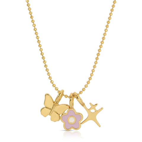 Lucky Feather-Charm Garden - Necklace Chain - Gold-Pink Dot Styles