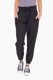 Mono B-Cuffed Essential High Waist Joggers: Black-Pink Dot Styles