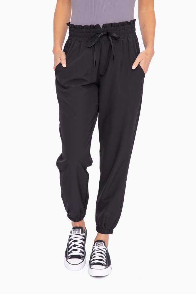 Mono B-Cuffed Essential High Waist Joggers: Black-Pink Dot Styles