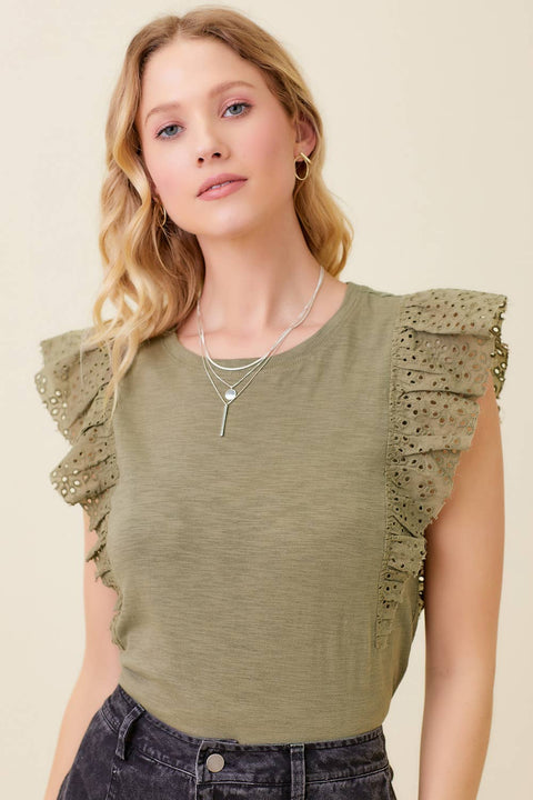 Olive Lace Detail Tank-Apparel > Womens > Tops > Shirts-Pink Dot Styles
