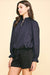 Navy Crinkled Ruffle Blouse-Apparel > Womens > Tops > Shirts-Pink Dot Styles