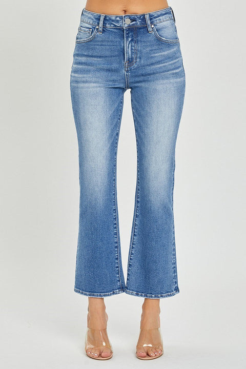 Risen Mid Rise Cropped Flare Jean-Apparel > Womens > Bottoms > Pants-Pink Dot Styles