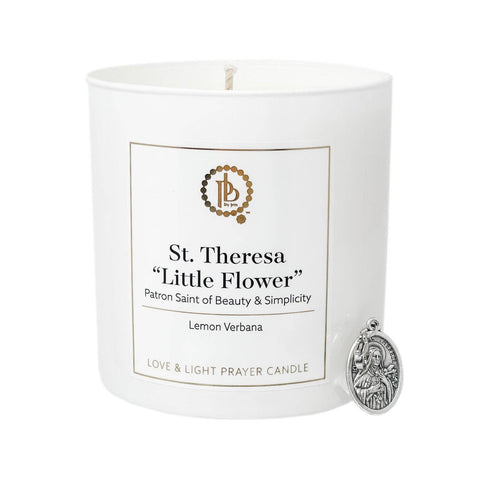 PowerBeads by jen-Love & Light Prayer Candle - St. Theresa " Little Flower"-Pink Dot Styles