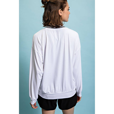 White Quick Dry Long Sleeve-Apparel > Womens > Tops > Sweaters-Pink Dot Styles