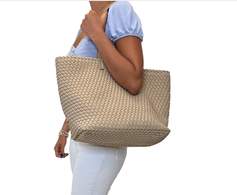 AHDORNED-Lydia Cashmere | Woven Neoprene Tote-Pink Dot Styles