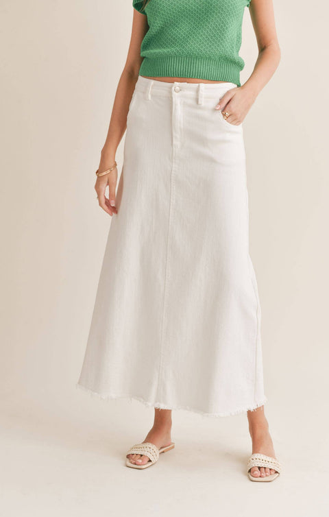 White Long Denim Skirt-Apparel > Womens > Bottoms > Skirt-Pink Dot Styles