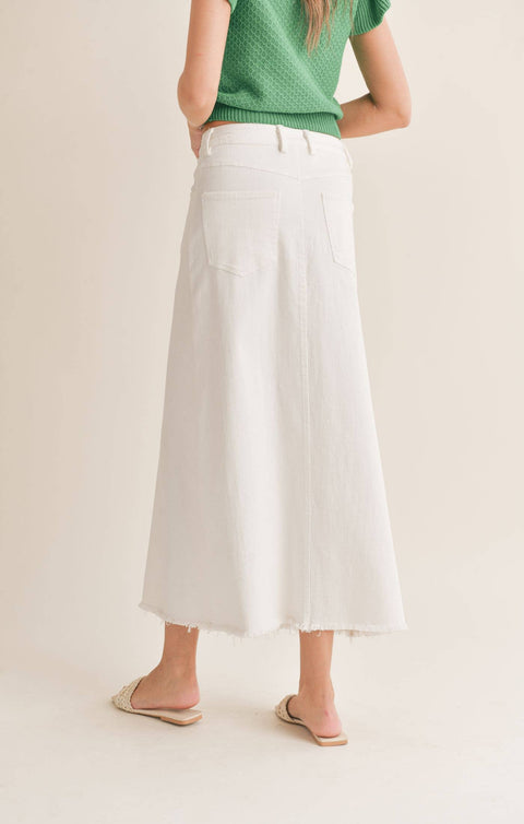 White Long Denim Skirt-Apparel > Womens > Bottoms > Skirt-Pink Dot Styles