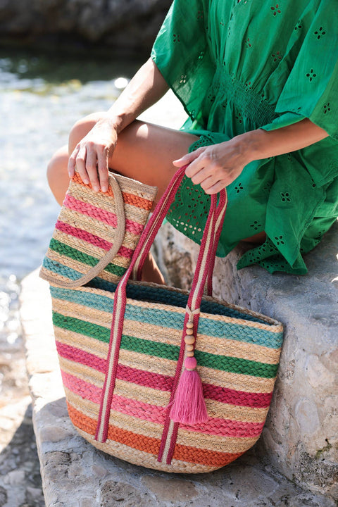 Fantasia Multi Stripe Clutch-Accessories > Handbags > Clutches-Pink Dot Styles