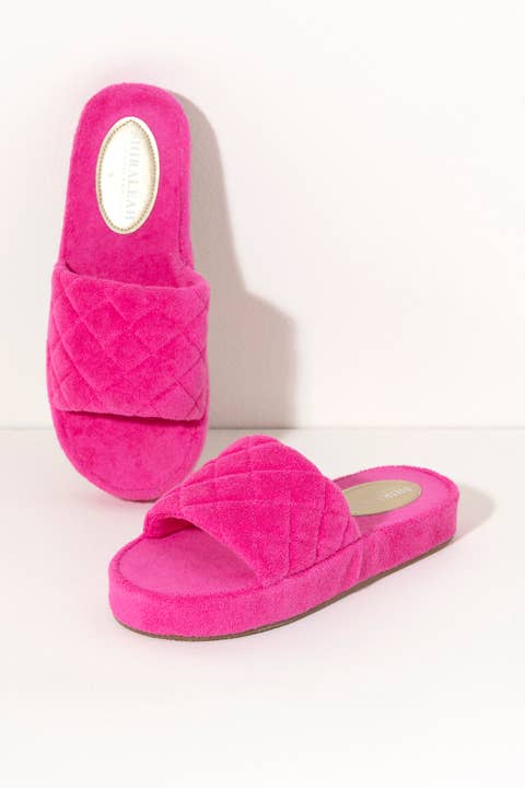Terry Cloth Slides - Fuchsia-Shoes > Womens > Flip Flops-Pink Dot Styles