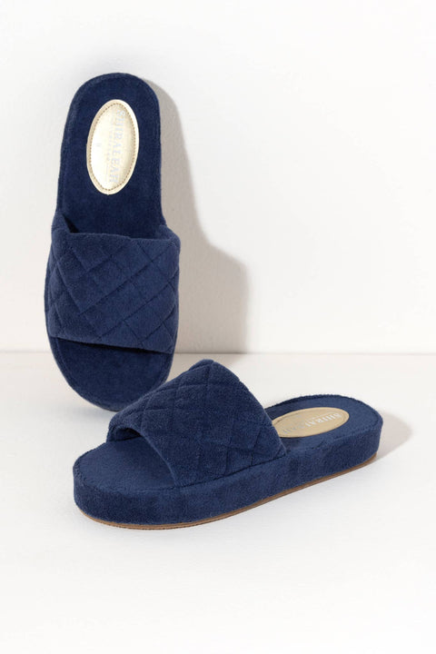 Terry Cloth Slides - Navy-Shoes > Womens > Flip Flops-Pink Dot Styles