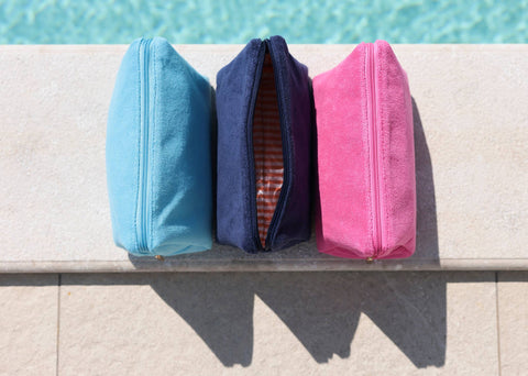 Terry Cloth Zip Pouch: Fuchsia-Accessories > Handbags > Pouches-Pink Dot Styles