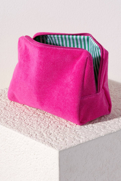 Terry Cloth Zip Pouch: Fuchsia-Accessories > Handbags > Pouches-Pink Dot Styles