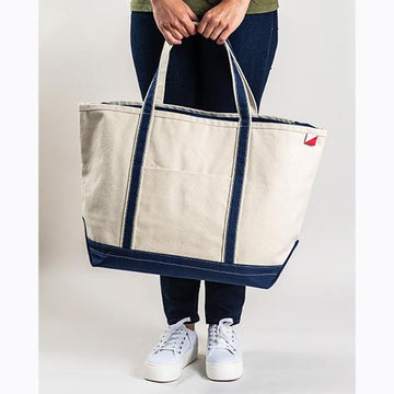 Happiest Down the Shore Large Canvas Tote Bag With Leather 