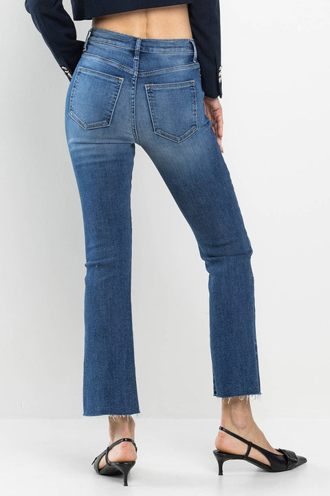 SneakPeek-High Rise Slim Kick Flare Jeans-Pink Dot Styles