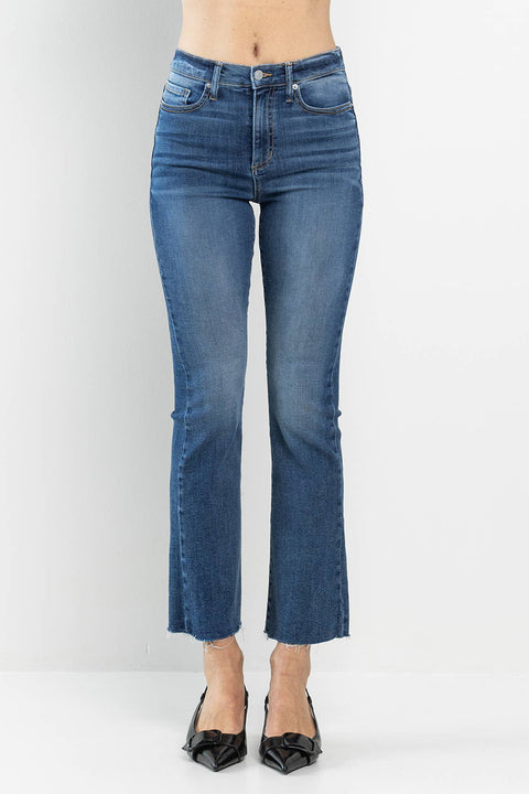 SneakPeek-High Rise Slim Kick Flare Jeans-Pink Dot Styles