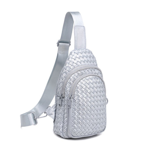 Beyond The Horizon - Woven Neoprene Sling Backpack: Silver-Accessories > Handbags > Sling Bags-Pink Dot Styles