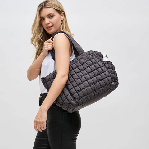 Sol and Selene-Dreamer - Quilted Nylon Tote: Carbon-Pink Dot Styles