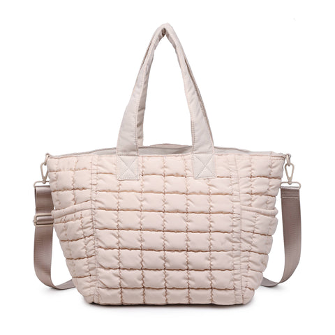 Dreamer - Quilted Nylon Tote: Cream-Accessories > Handbags > Totes-Pink Dot Styles