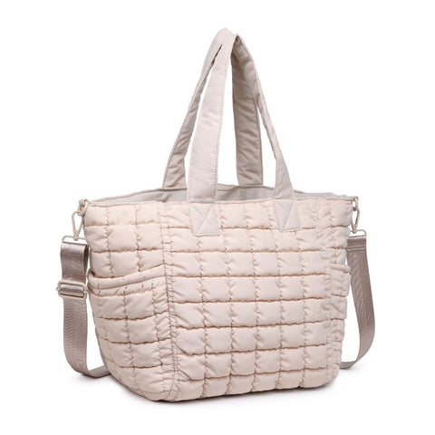 Dreamer - Quilted Nylon Tote: Cream-Accessories > Handbags > Totes-Pink Dot Styles