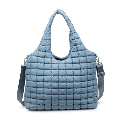 Elevate - Quilted Nylon Hobo: Sky Blue-Pink Dot Styles