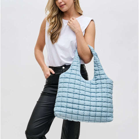 Elevate - Quilted Nylon Hobo: Sky Blue-Pink Dot Styles