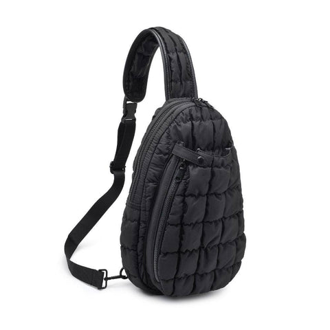 Match Point - Quilted Nylon Pickleball Sling Backpack: Black-Accessories > Bags > Pickleball Bags-Pink Dot Styles