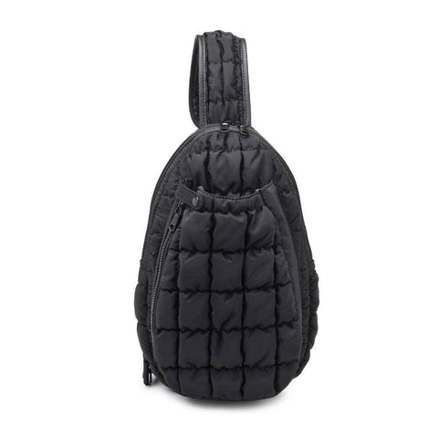 Match Point - Quilted Nylon Pickleball Sling Backpack: Black-Accessories > Bags > Pickleball Bags-Pink Dot Styles